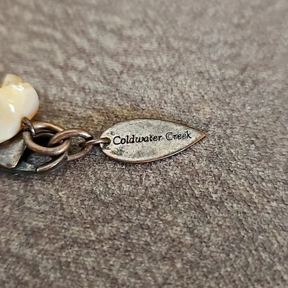 VTG Coldwater Creek Ceramic Shell Bronze Disc Beaded Chain Long Necklace - Picture 9 of 9